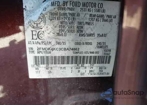 2012 Ford Edge Limited из США, поврежденный, VIN 2FMDK4KC3CBA74862